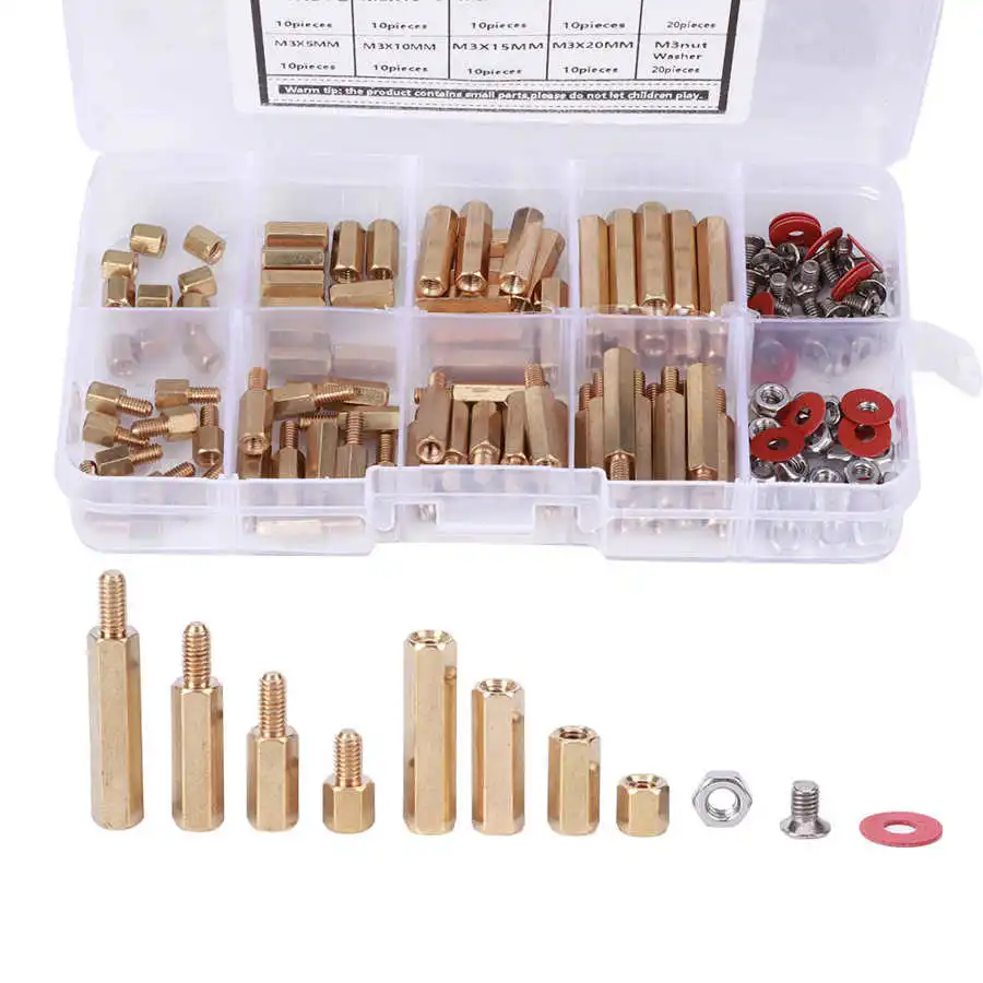 140 шт. M3 медные Опорные изоляторы Винты шайбы гайка ассортимент шестигранный