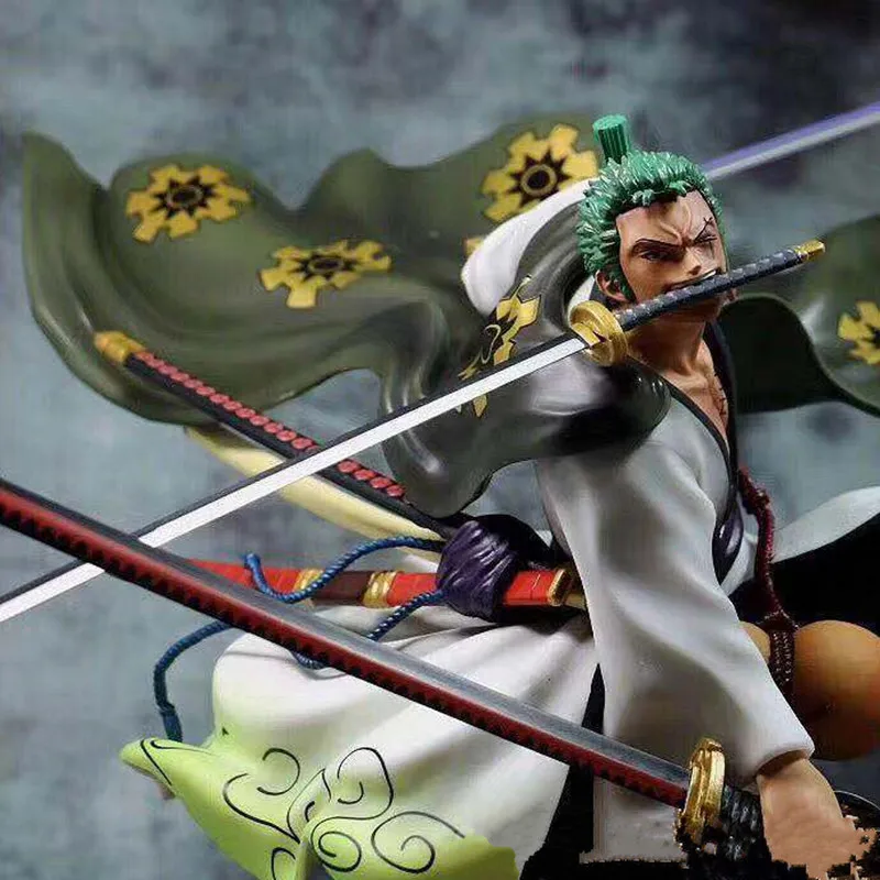 

15.5 " ONE PIECE Statue Pirate Hunter Bust Kimono Roronoa Zoro Full-Length Portrait Mito Stream PVC Action Figure Toys 38CM J191