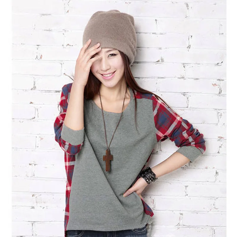 Клетчатая толстовка с капюшоном весна-лето 2019 новый стиль свободный крой вырез