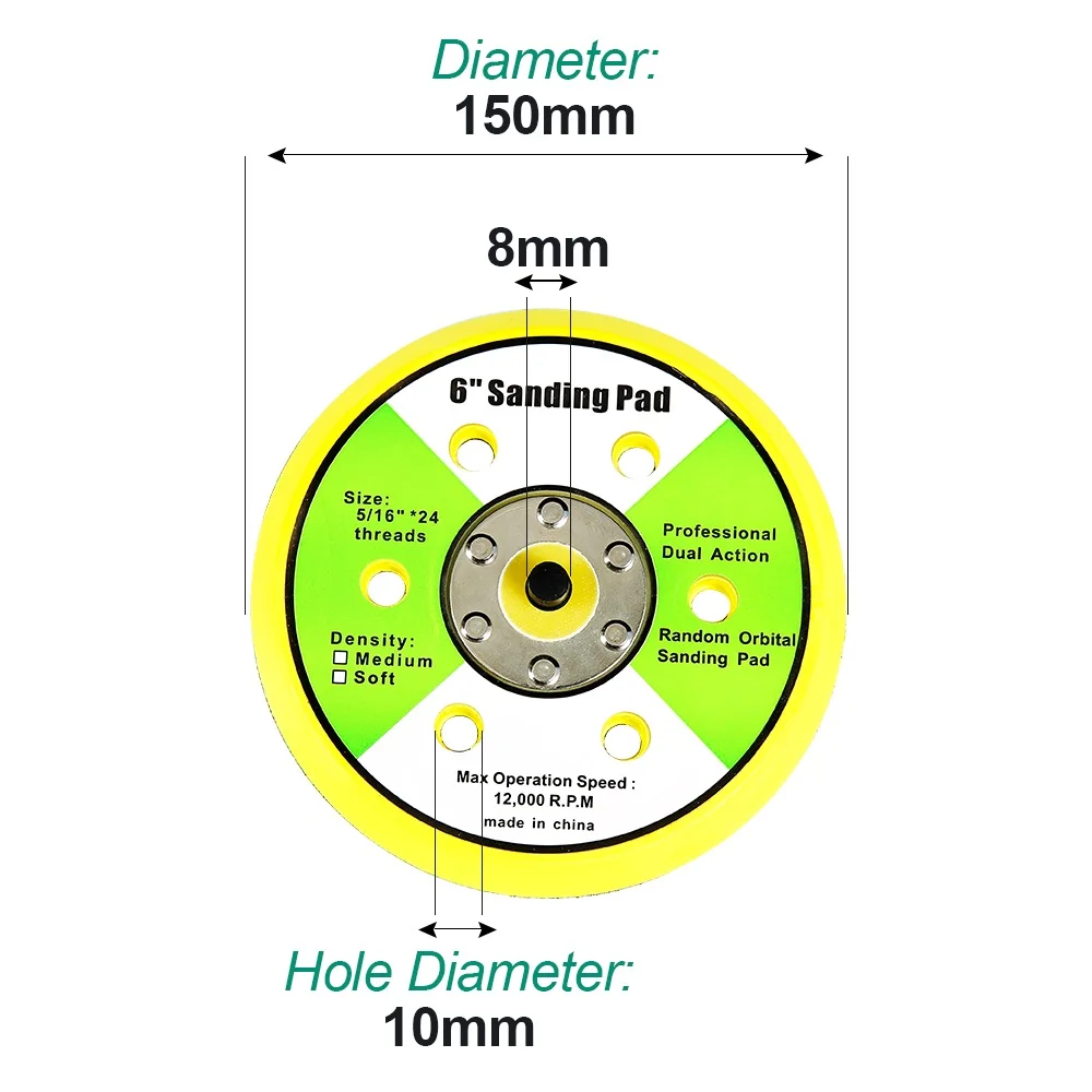 1PC 150MM SIX-HOLE LANNERET 150 мм/125 мм 6-отверстия Флокирование наждачной бумаги присоска M8 нитки крюк и петля подложка 5 ''/6'' шлифовальный коврик - Цвет: 1PC 150MM SIX-HOLE