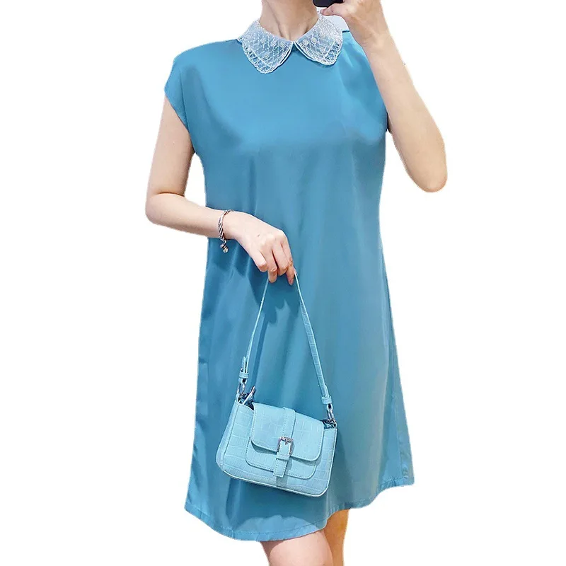 

Shangpin silk dress women's 2021 summer new fashion silk double Qiao nail bead skirt