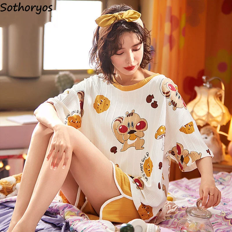 

Women Pajama Sets Loose Elastic Waist High Elasticity Korean Style Chic Lovely High Quality All-match Simple Trendy Comfortable