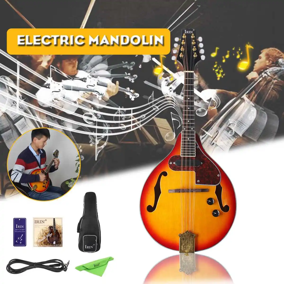 Rosewood 8-String Electric Mandolin A Style Rosewood Fingerboard Adjustable String Instrument with Cable Strings Picks Bag