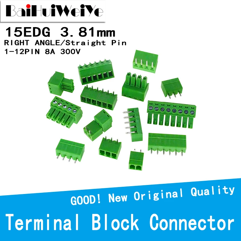 

10PCS/LOT 5Pairs 15EDGK 15EDGK3.81 2PIN-12PIN IGHT RIGHT ANGLE/Straight Screw Terminal Block Connector SOCKET 3.81MM 300V8A
