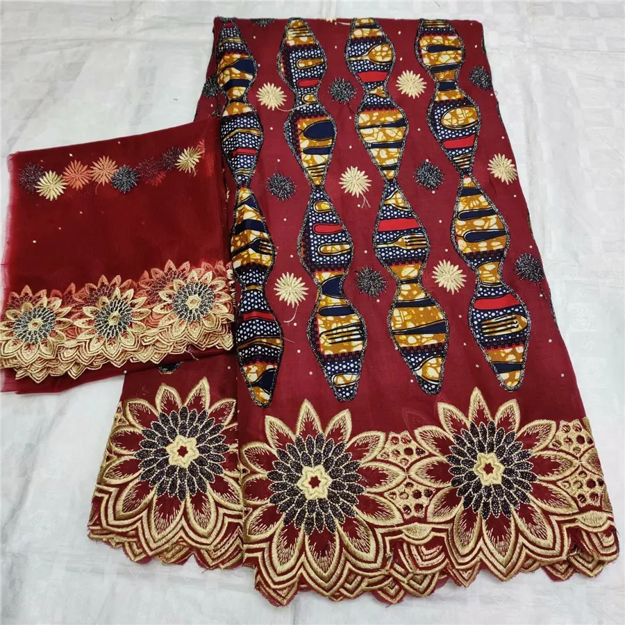 

Green Embroidery African Cotton Voile Lace Fabric With 2Y French Tulle Net Lace Cloth OCN3(5Y+2Y)