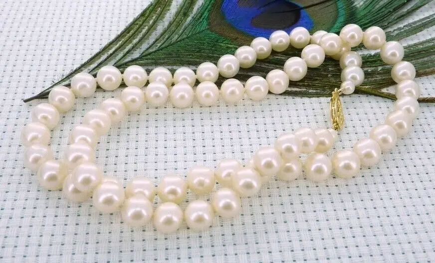 

gorgeous 9-10mm south sea round white pearl necklace 18inch 14k