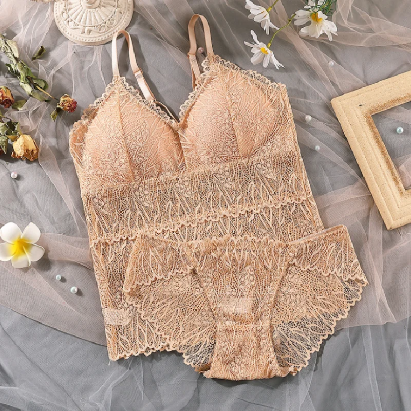 

Sexy Bra Underwear Set Push Up Beauty Back Briefs Women Lace Lingerie Sets Seamless Wireless Wide Shoulder Intimates Panty Set