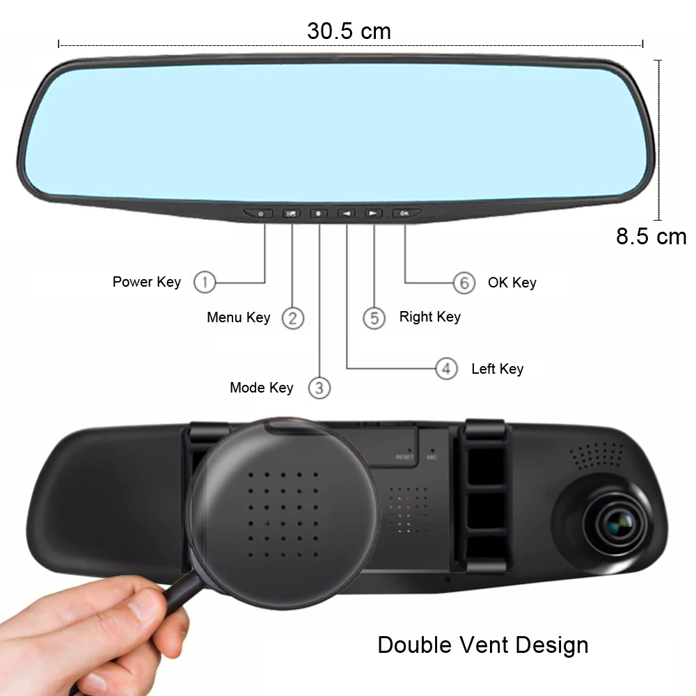 ADDKEY FHD 1080P Автомобильный видеорегистратор Камера авто 4,3 дюймов зеркало заднего вида цифровой видеорегистратор двойной объектив регистратор видеокамера видеорегистратор