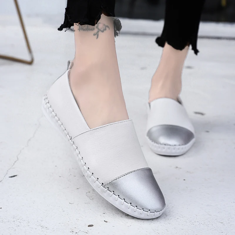 2020 ladies summer breathable low-top black and white shoes female casual flat invisible sneakers hand-stitched leather | Обувь