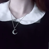 sindlan 1pc kpop silver color chain moon pendant neckalce for women simple geometric cute female vintage fashion jewelry collar