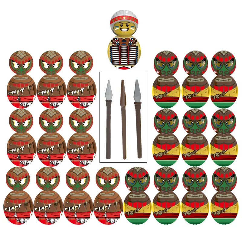 

Building Blocks Medieval Army Accessory Aboriginal Leaders Soldiers Figure Jungle Warriors Primitive Tribe Barbarians Kids Toy