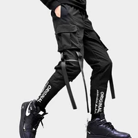 cargo pants men joggers sweatpants ribbons pockets harem pencil pants casual hip hop streetwear male slim fit tactical clothing
