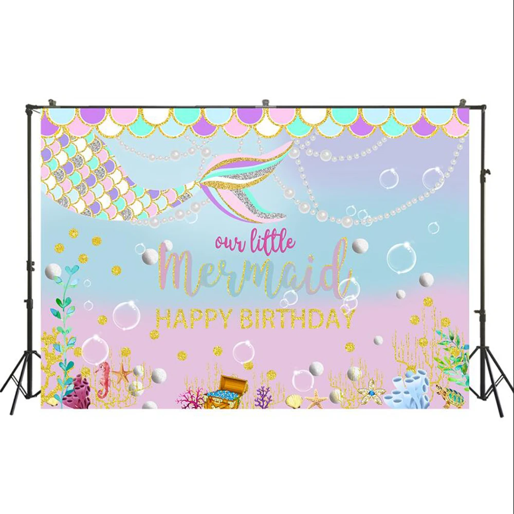 Фон для фотосъемки с изображением морской маленькой Русалочки Девочки принцессы