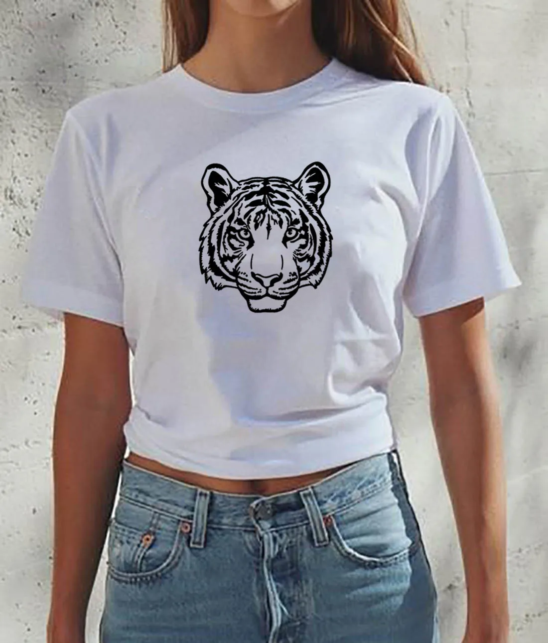 Тигра забавная футболка для женщин Хлопковая женская в стиле Харадзюку Shrot