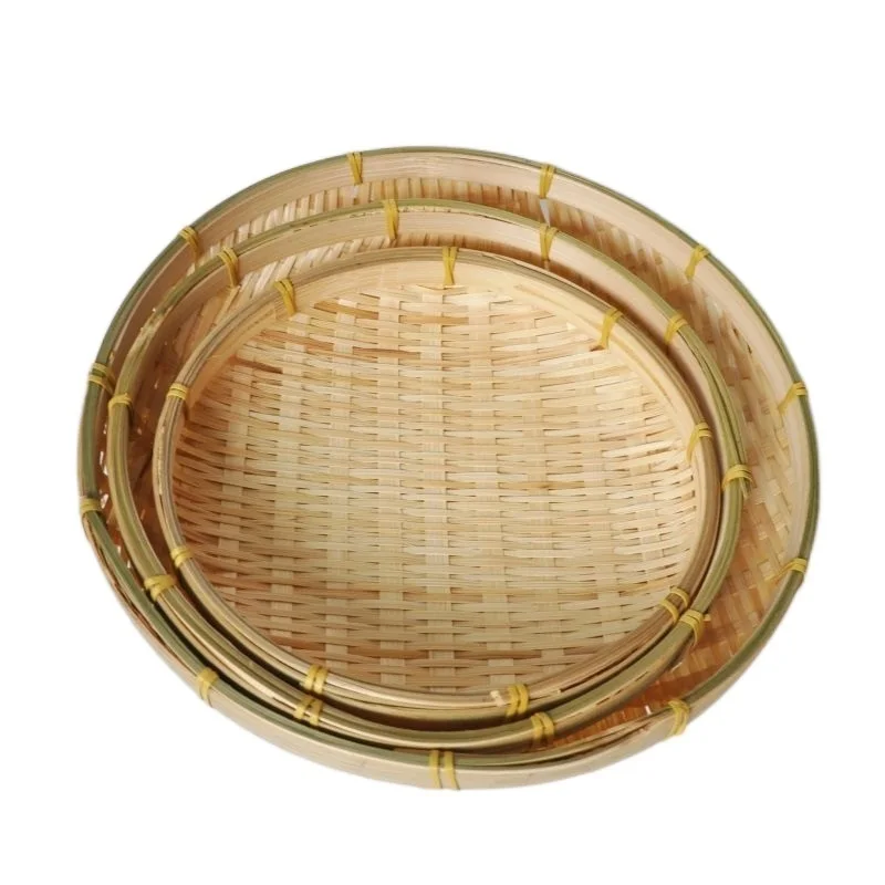

2021NEW Handmade Weaving Bamboo Sieve Raft Round Dustpan DIY Decorative Fruit Bread Basket Kitchen Storage New Arrival