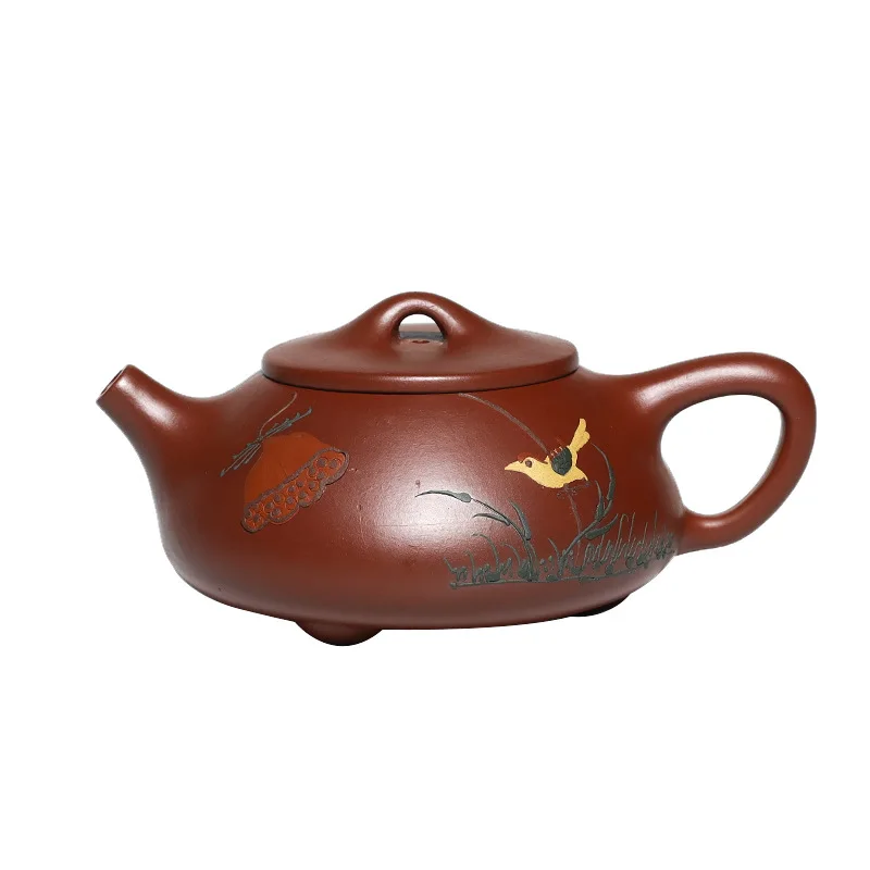 

Baixin purple clay pot Yixing pure handmade Dahongpao clay painting lotus and ladybug special price