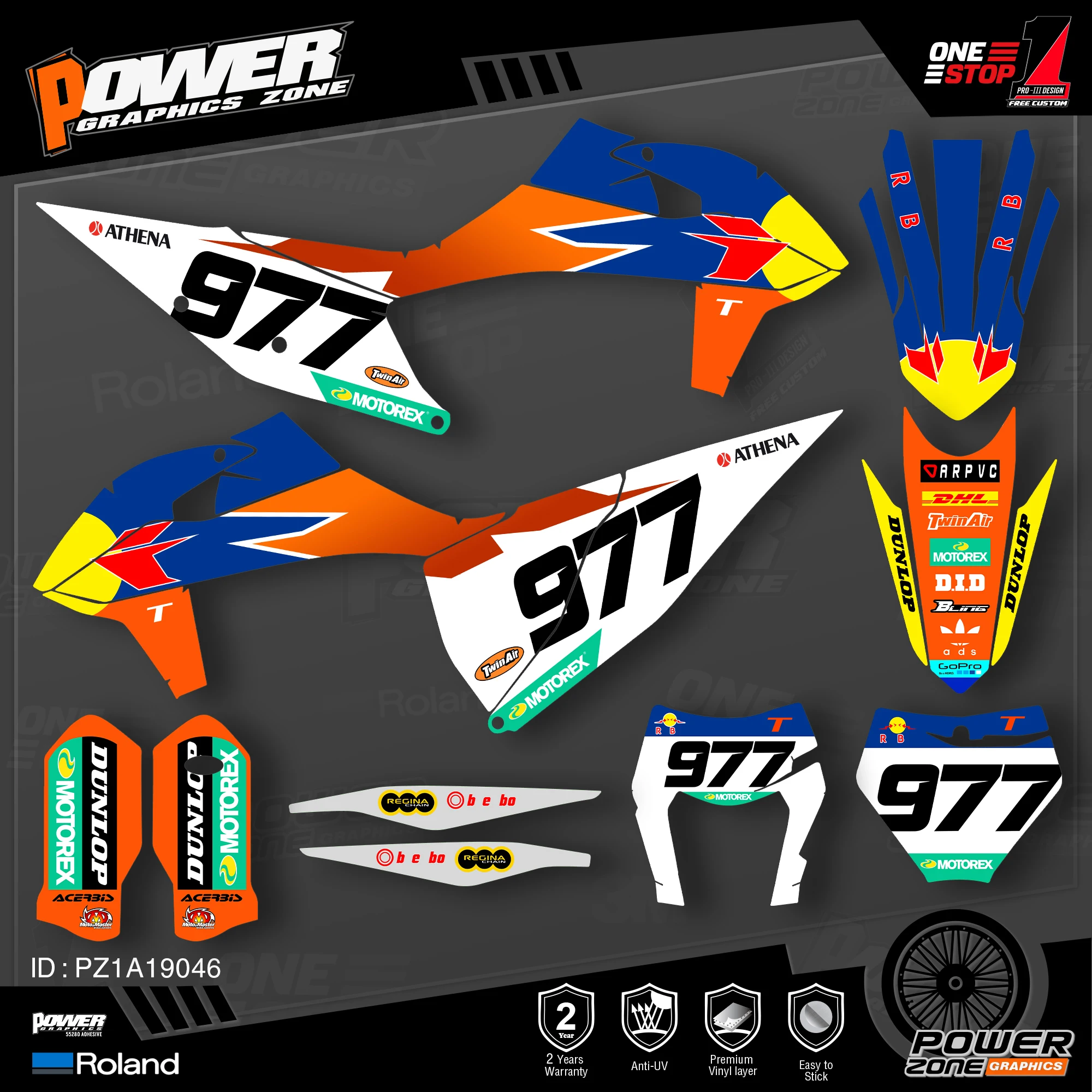 PowerZone Custom Team Graphics Backgrounds Decals Stickers Kit For KTM SX SXF MX 19-20  EXC XCW Enduro 20-N 125 to 500cc 46