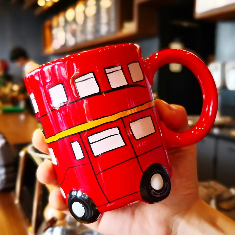 Creative Double Bus Mugs Retro Ceramic Cup Coffee Milk Tea Mug Drinkware Novetly Hand Painting Gifts | Дом и сад