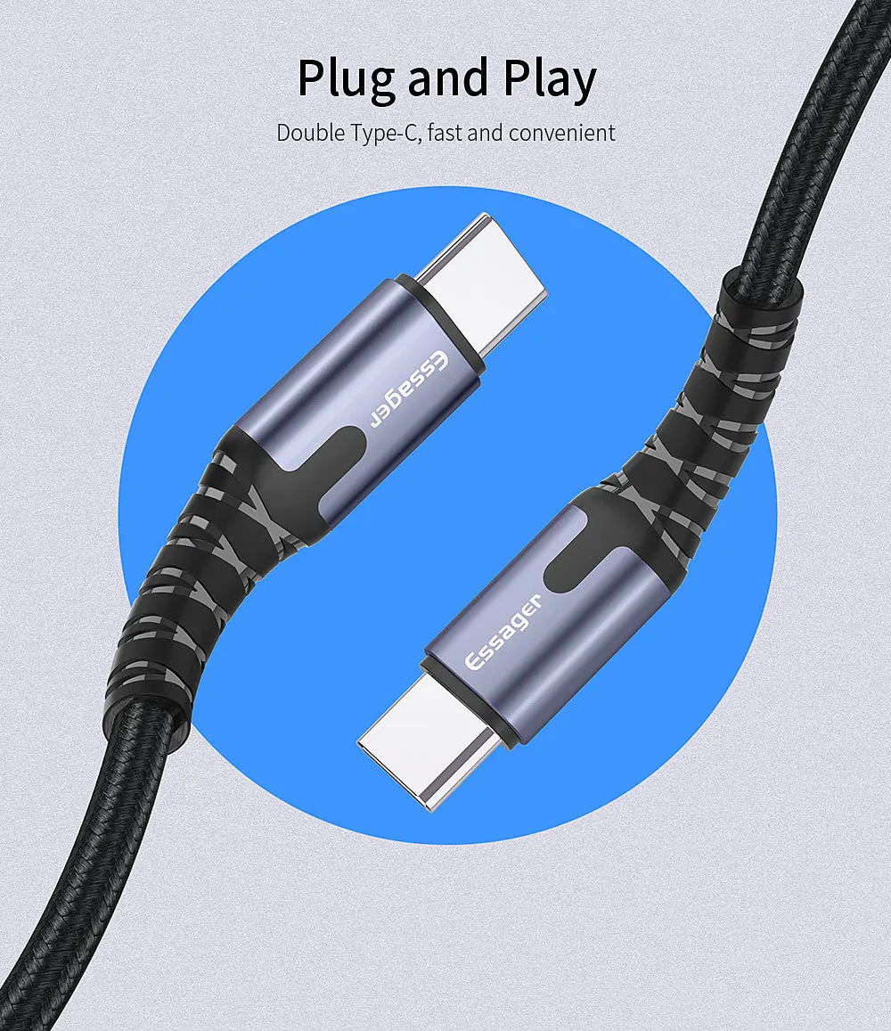 Кабель Essager 60 Вт usb type-C-USB C для samsung S10 S9 Macbook Pro Quick Charge 4,0 USBC PD быстрое зарядное устройство USB-C-кабель type-C