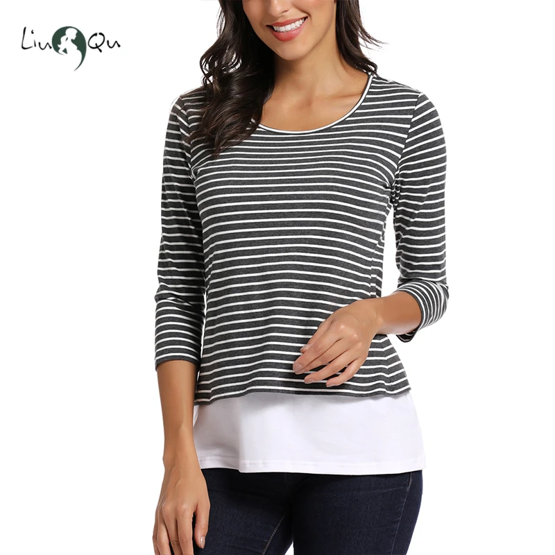 Женская одежда для беременных топы кормящих матерей двухслойная Футболка с