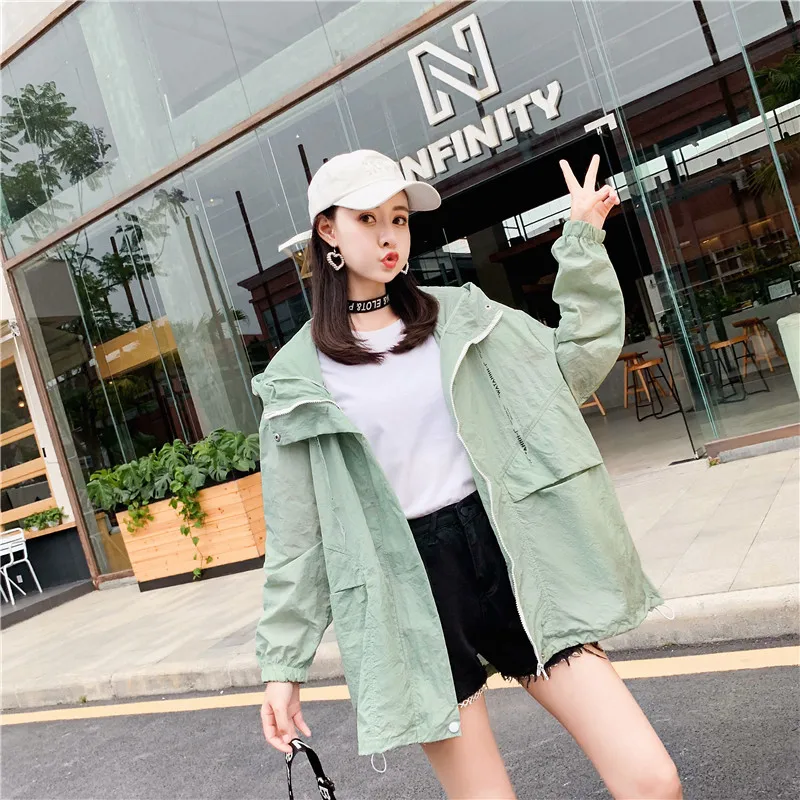 

Куртка-рубашка BF с капюшоном и защитой от ультрафиолета для студентов, Новинка лета 2021, свободная тонкая дышащая Солнцезащитная одежда в Ко...