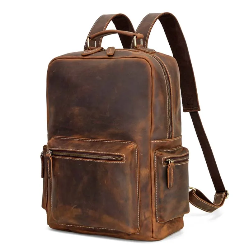 

Рюкзак AETOO мужской кожаный в европейском и американском ретро стиле, вместительный дорожный ранец из кожи Крейзи Хорс