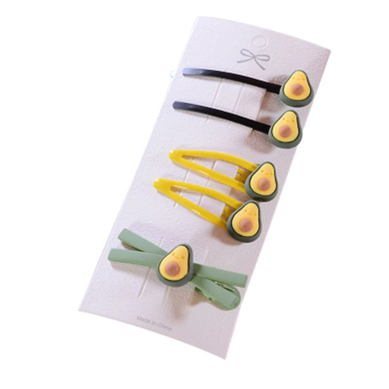 

5Pcs/set Cute Green Avocado Hairpin Rubber Bands Headwear Set Fashion Fruit Hair Clips Hair Bands Women Girls Hair Accessories