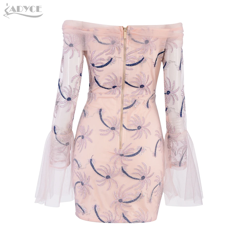 Женское вечернее платье ADYCE розового цвета кружевное облегающее с вырезом