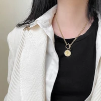metal hasp a head coin necklace woman temperament wind clavicle chain concise design necklace tide