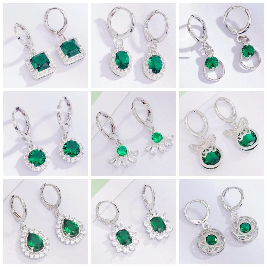 32 стили из зеленого кубического циркония с украшением в виде кристаллов серьги