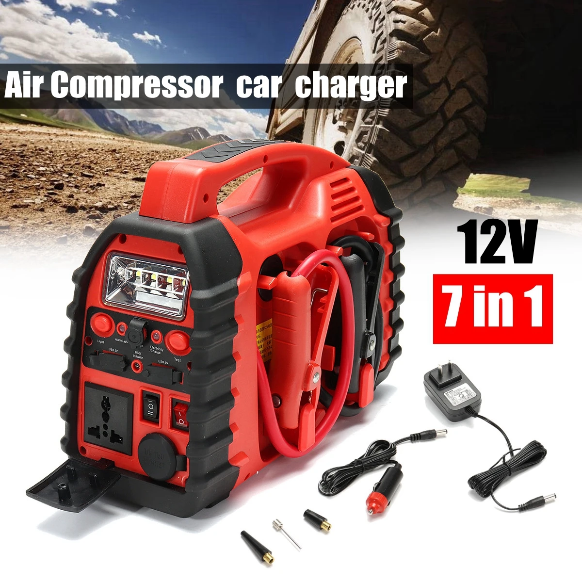 

12V Power Bank Car Jump Starter Car Battery Booster Jumper Starter devices Buit in Air Inflator For Car Tire