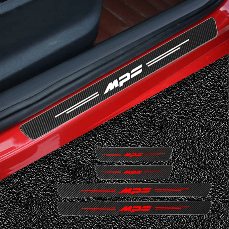 

Mutips 4pcs Carbon Fiber Car Door Sill Protection Sticker Trim Logo Cover Exterior Decoration For Mazda MPS Auto Accessories