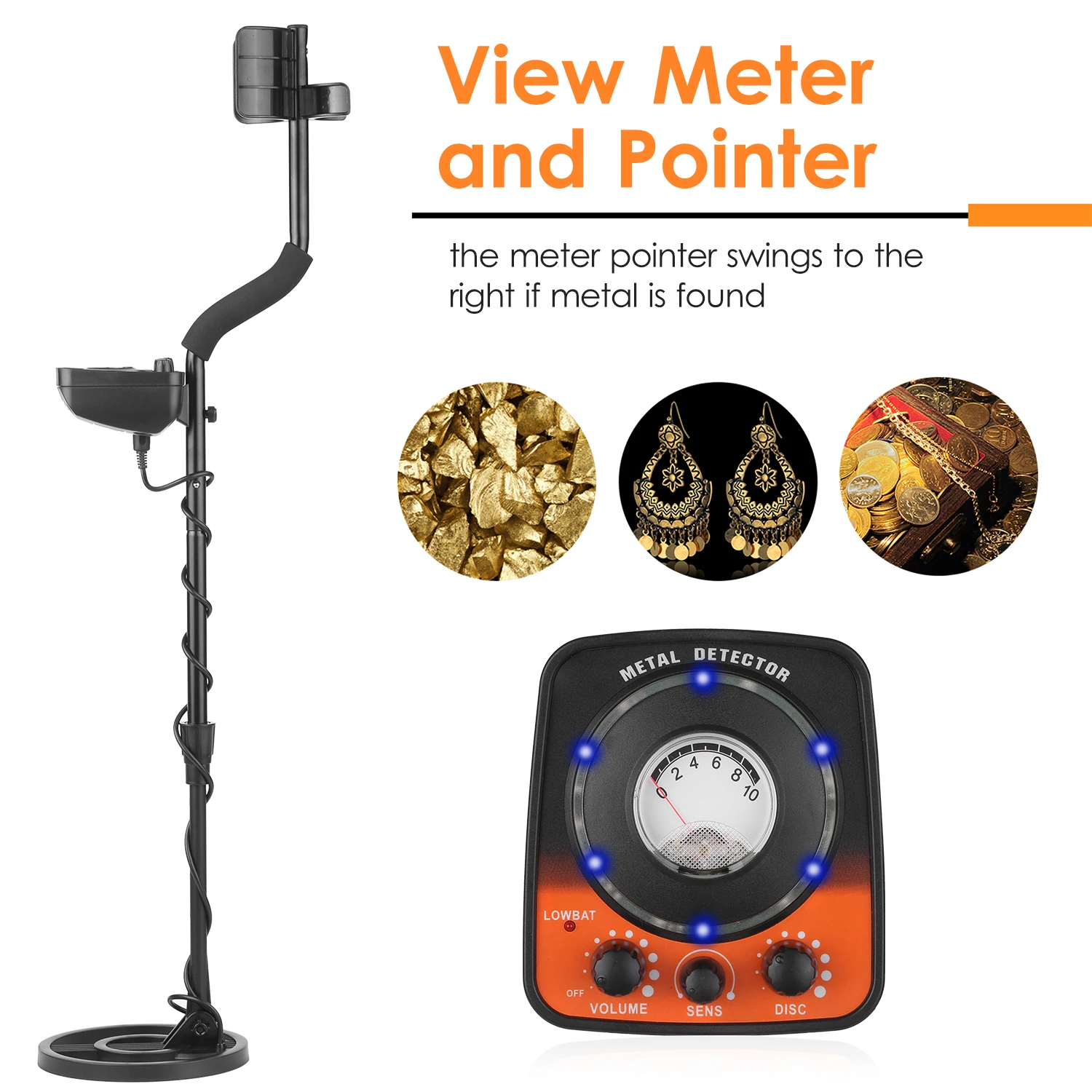 

Metal Detector Adjustable Waterproof Metal Finder 38-46in Audio Flash Prompt with DISC Mode for Adults and Kids Lightweight