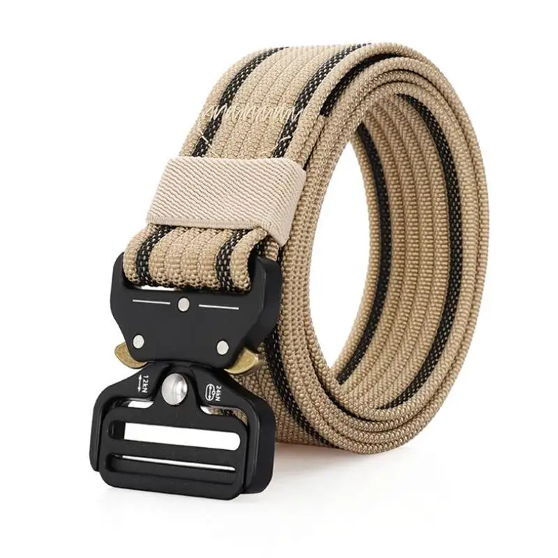 Beige stripe BOKADIAO военный армейский боевой мужской холщовый ремень быстросъемные тактические ремни для мужчин нейлоновый открытый тренировочный пояс мужской ремень - Цвет: Beige stripe