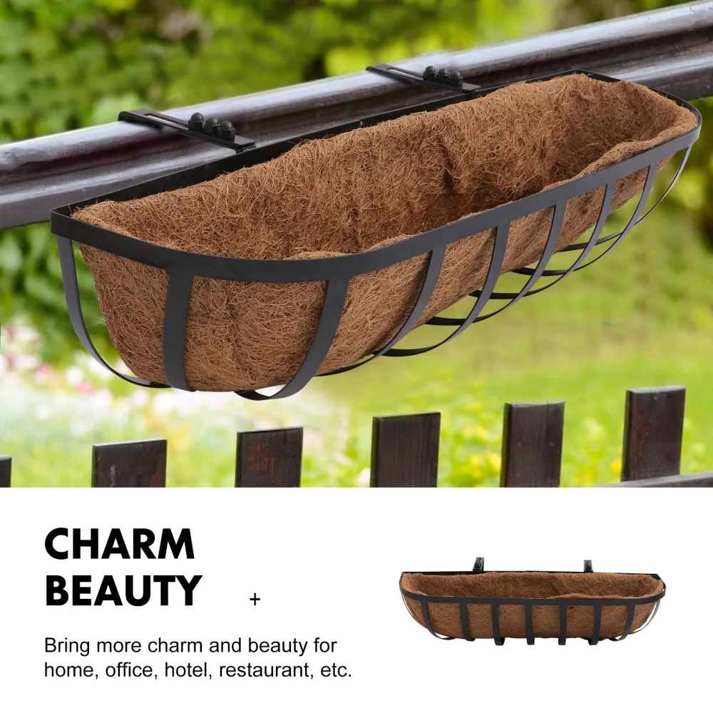 

1pc Coconut Palm Hanging Basket Iron Flower Container Decoration (Light Brown)