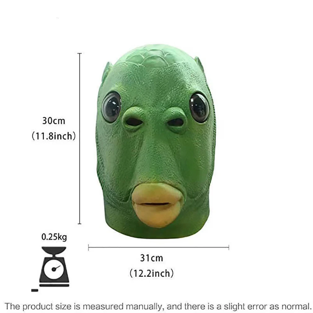 

2020 HOT Funny Green Fish Head Masks Cosplay Halloween Costume For Adult Purim Xmas Party Props Animal Latex Headgear Gifts