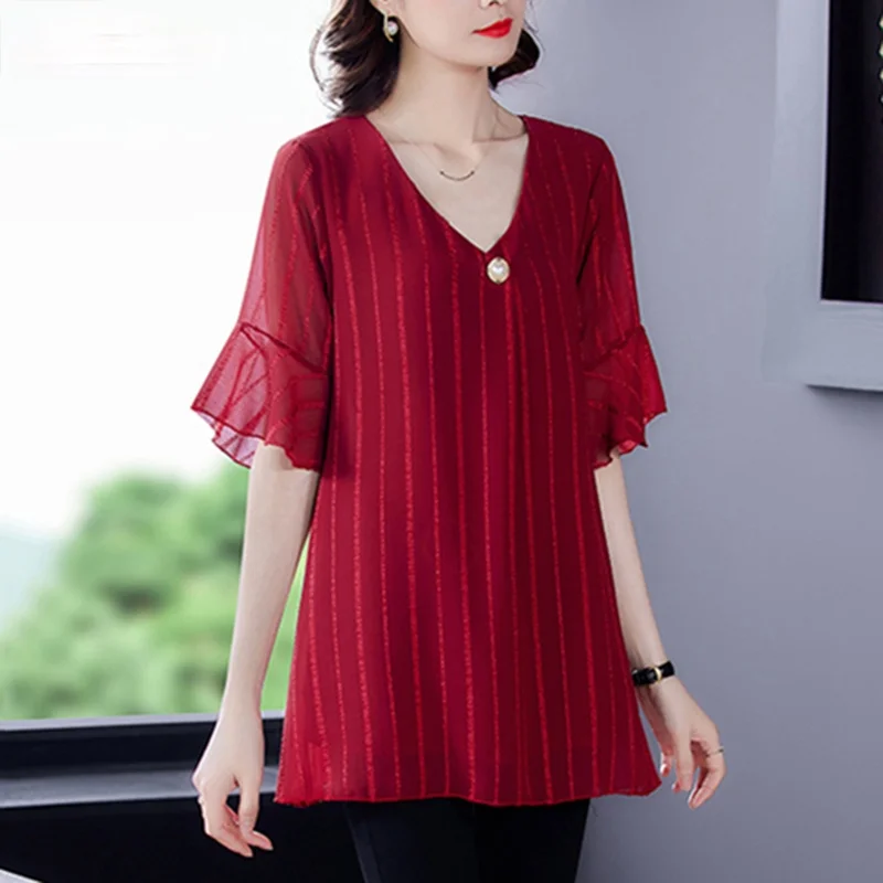 

Dress Shirts Summer For Women Blouse Office Clothing Top Female Woman's Blouses Shirt V-Neck Plus Size Feminine Blusas chemise