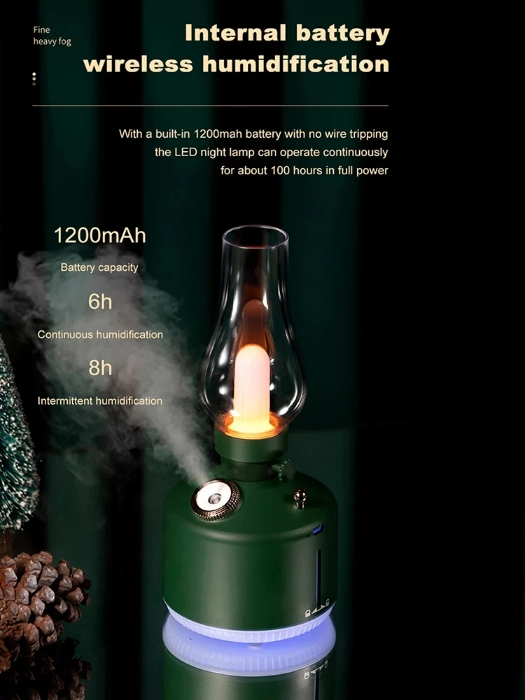 

Retro lamp air humidifier wireless aroma diffuser rechargeable essential oil 7-color lamp cold fog gift