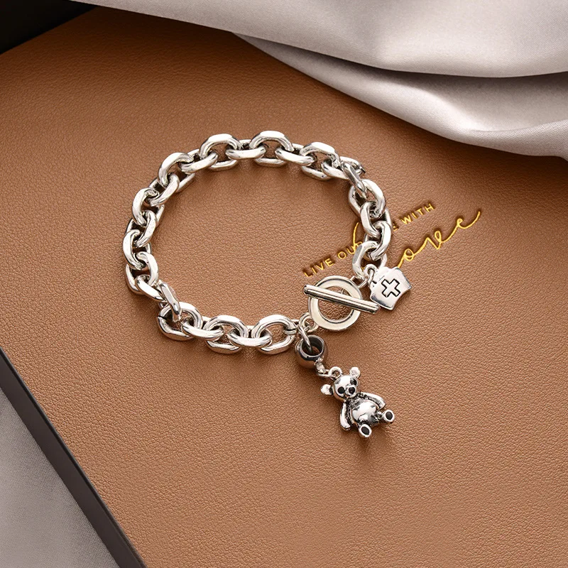 

New Trendy Cool Girl Punk Bear Hollow Round Bead Chain Couple Bracelet Men And Woman Students Retro Personality Bracelet Jewelry