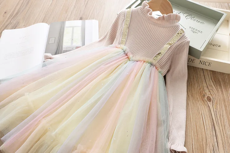 2019 Новое вязаное платье для девочек элегантные милые вечерние платья-пачки на