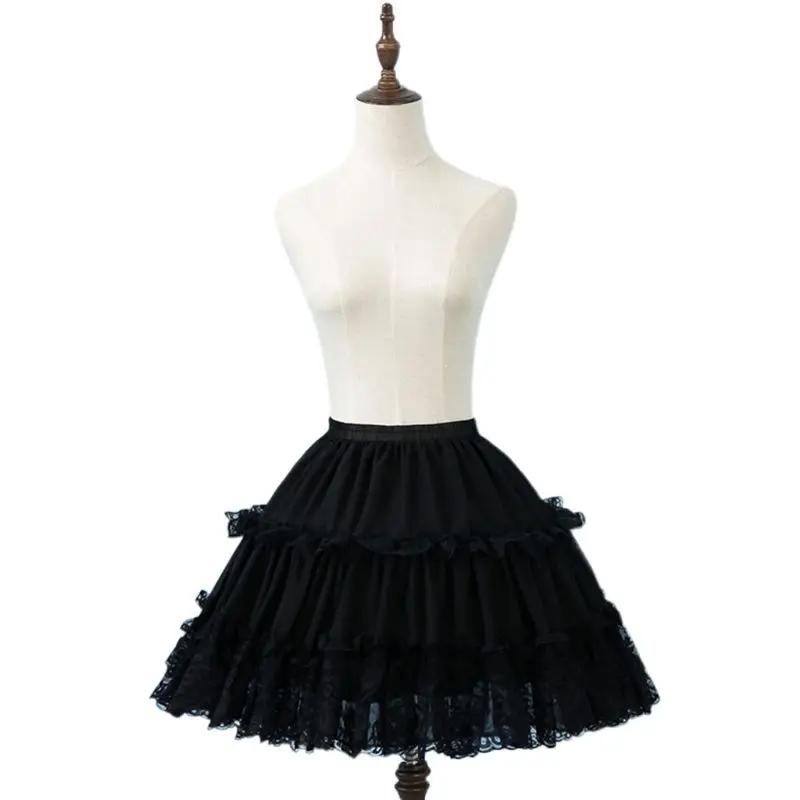 

New Girls Skirt Short Petticoat Cosplay Lace Fishbone Lolita Slip Liner White Black Elastic Waist Petticoats