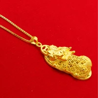hi classic unisex 24k gold hollow out pi xiu pendant necklace for female party jewelry with box chain birthday gift vintage