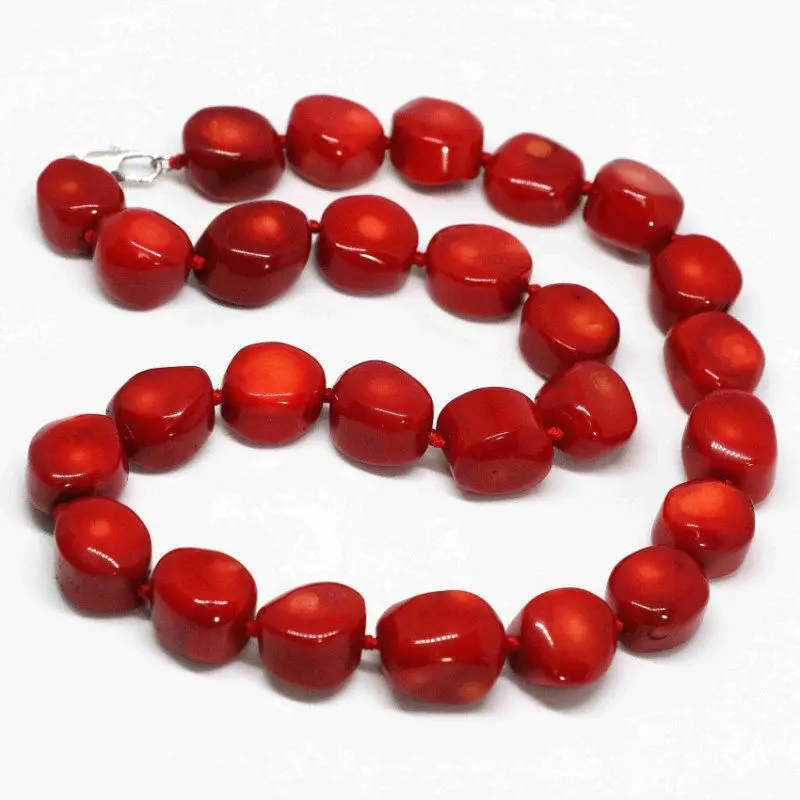 

Natural red coral stone irregular beads necklace for women chain 18"9-13mm
