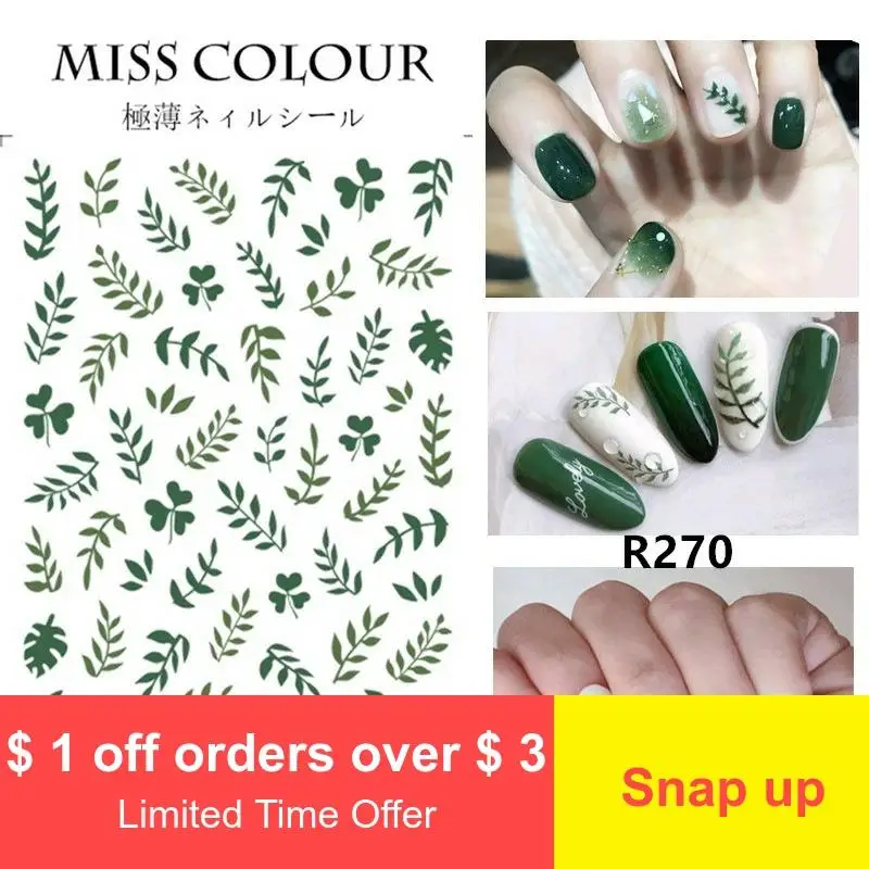 Green Leaf Nail Sticker Cactus Polka Dot Leopard Manicure | Красота и здоровье
