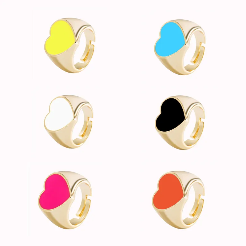 

Women Fashiong Jewelry Adjustable Summer Heart Ring Metal Cooper Rings For Women Colorful Jewelry Girls Party Gift