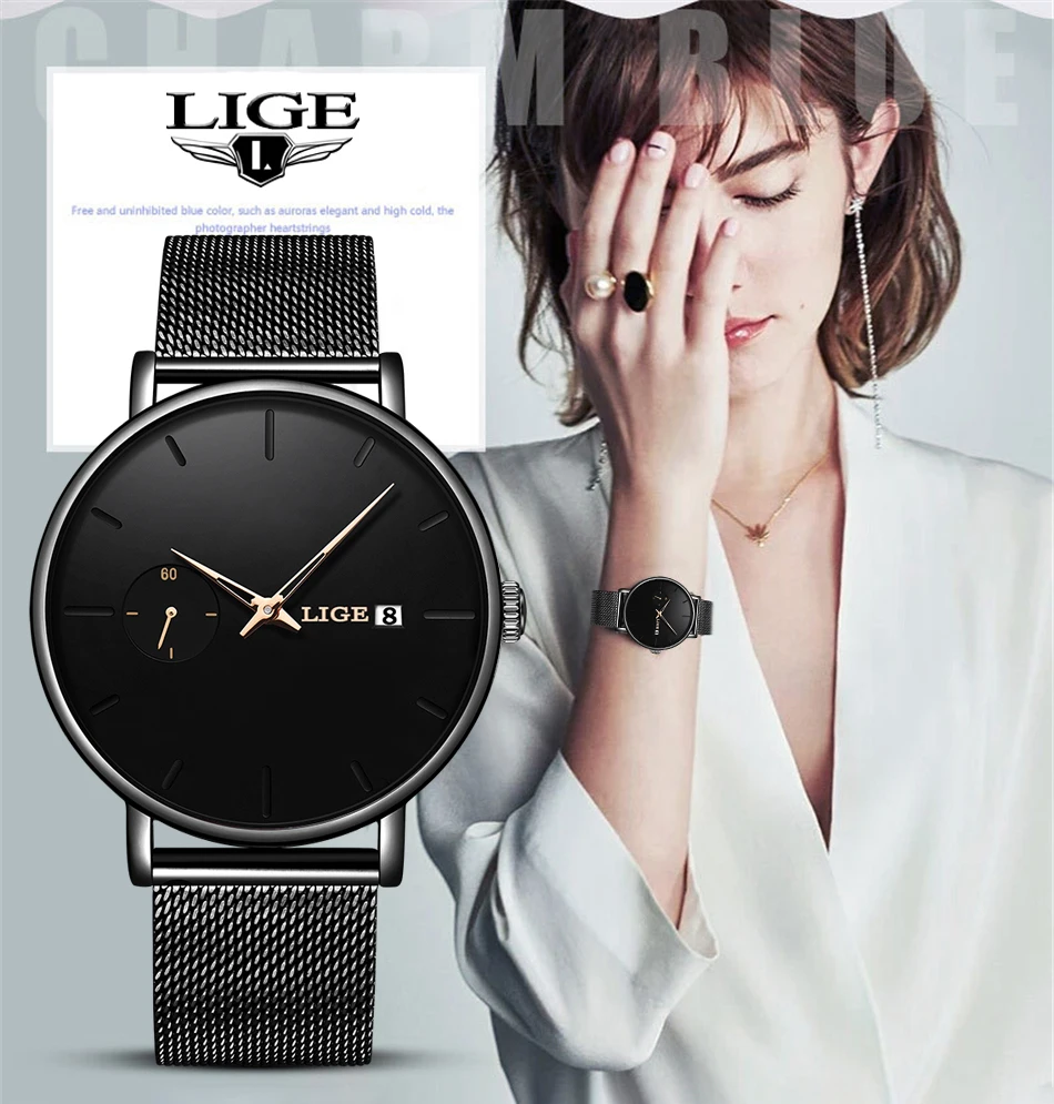 

LIGE New Fashion Women Watches Top Brand Luxury Stainless Steel Strap Wristwatch for Women Waterproof Quartz Ladies Watch Women