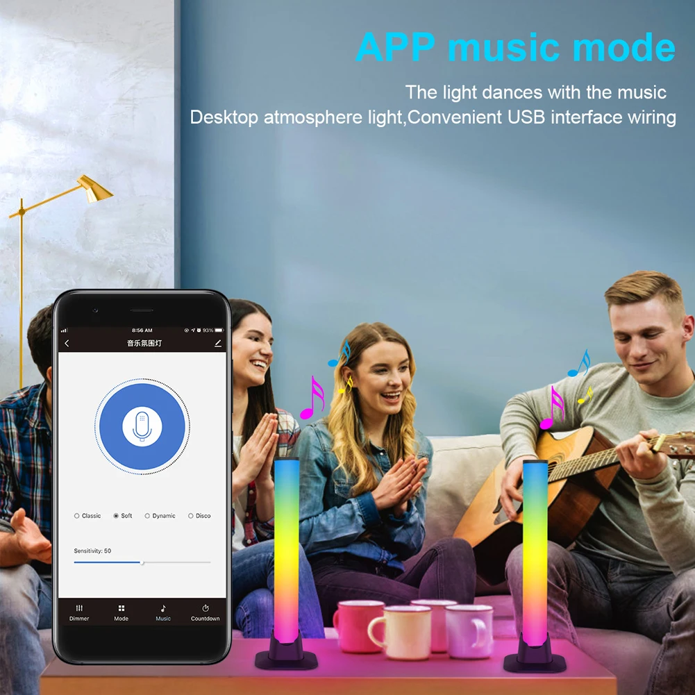 

Tuya APP Control Music Backlights Desktop Atmosphere Lamp Bar Colorful RGB Pickup Rhythm Night Light for Party Gaming Decoration