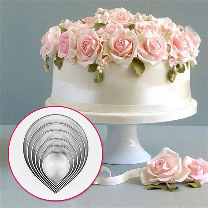 

6Pcs/Set Flower Fondant Mold Rose Petal Calyx Leaf Cutter Set Sugarcraft Fondant Modelling Tools For Cake Decorating Chocolate