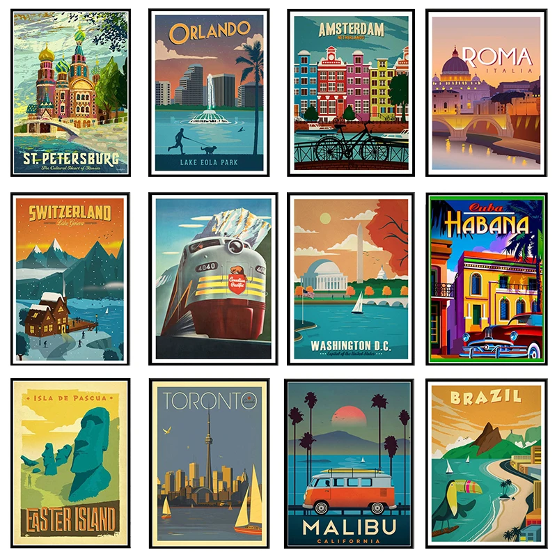 

5D Famous City Scenery Painting Vintage Europe America Cities Cross Stitch Home Decor Landscape Mosaic Rhinestone Decor Art