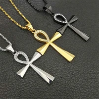 classic cz ankh big cross pendant crucifix necklaces for men women black gold silver color box chain fine jewelry for friendship
